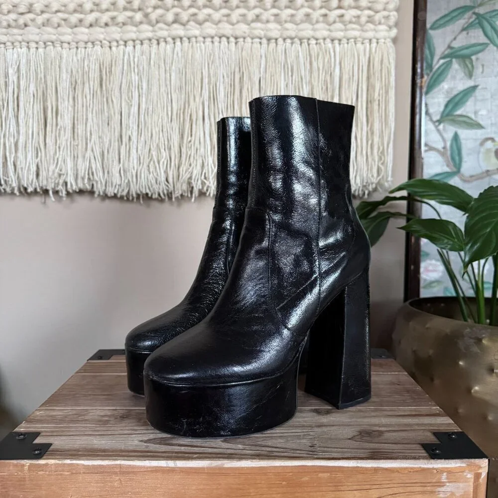 TOPSHOP Black Genuine Leather Goth Rave Electric Platform Boots Size 39/ US 8.5
